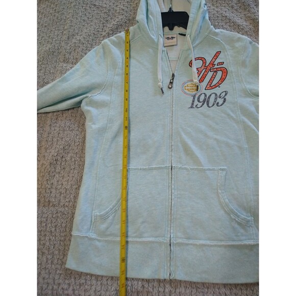Harley-Davidson Rhinestone Hooded Jacket Blue Medium Motorcycle Y2K - Picture 10 of 15